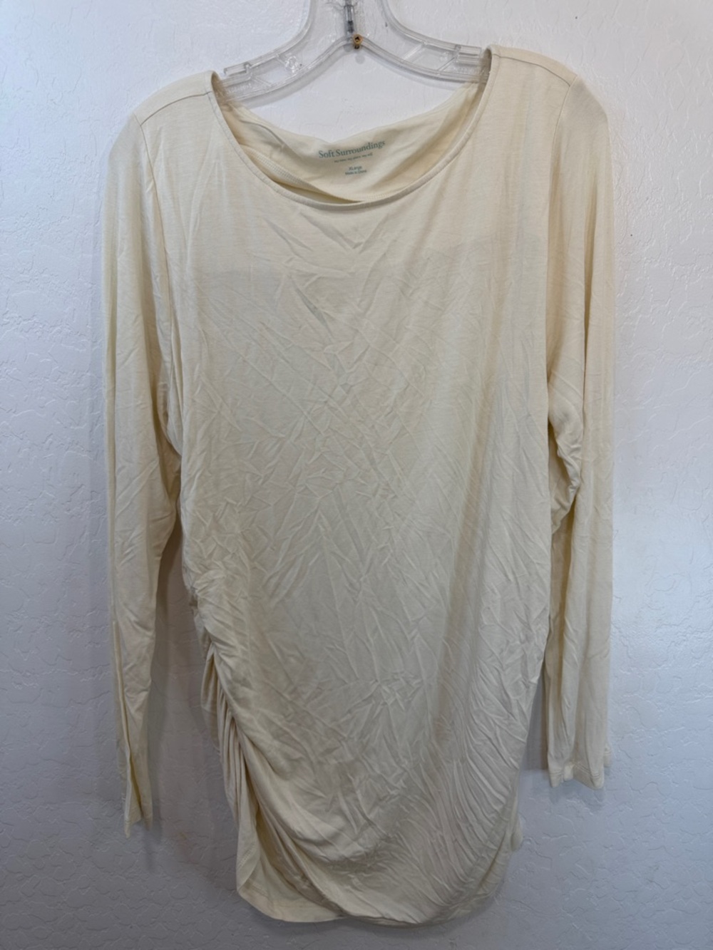Soft Surroundings Cream‎ Long Sleeve Draped Tunic Top maternity size XL stretch